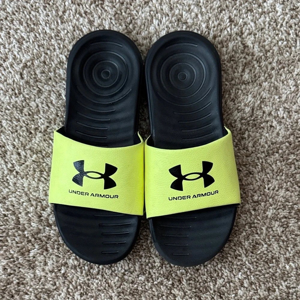 Under Armour Kids Slide Sandals - Black and Neon Yellow